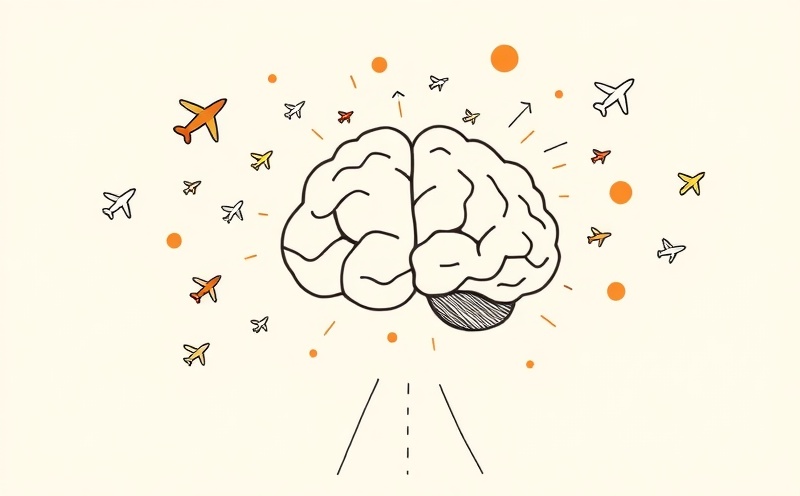 ADHD brain depicted as busy airport with scattered thought-planes and focused landing strip representing learning challenges