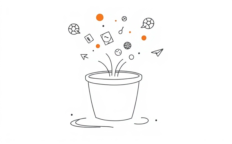 Brain represented as leaking bucket with knowledge flowing out and memories becoming transparent, showing forgetting process