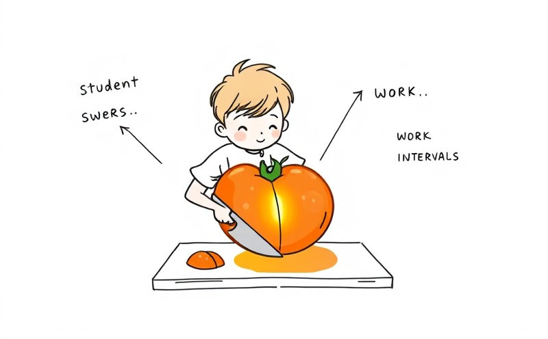 Person slicing a tomato into glowing segments representing time intervals
