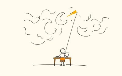 Student at desk reaching toward lighthouse beam through stormy clouds representing overcoming exam anxiety