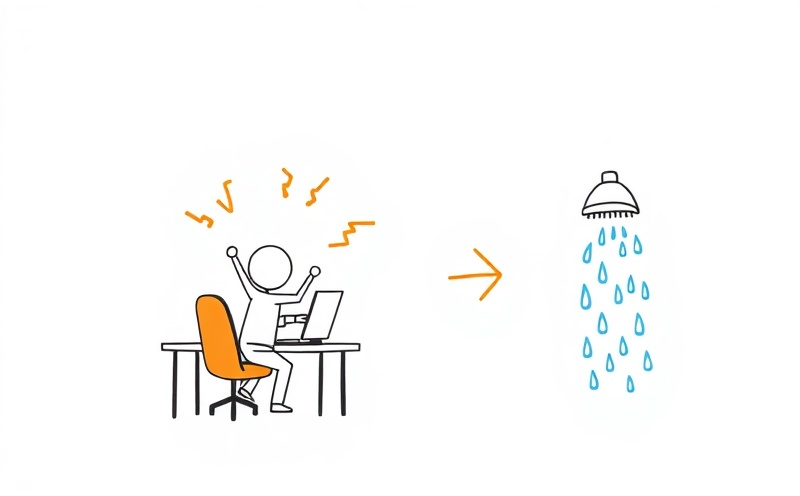 Student doing energizing exercises with lightning effects and cold shower