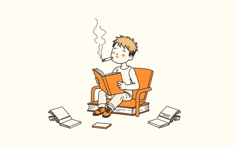 Student using destructive study habits represented as smoking textbook pages while surrounded by broken ineffective study tools