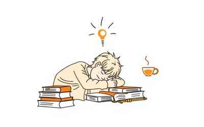 Tired student at desk transforming into energized learner with glowing energy