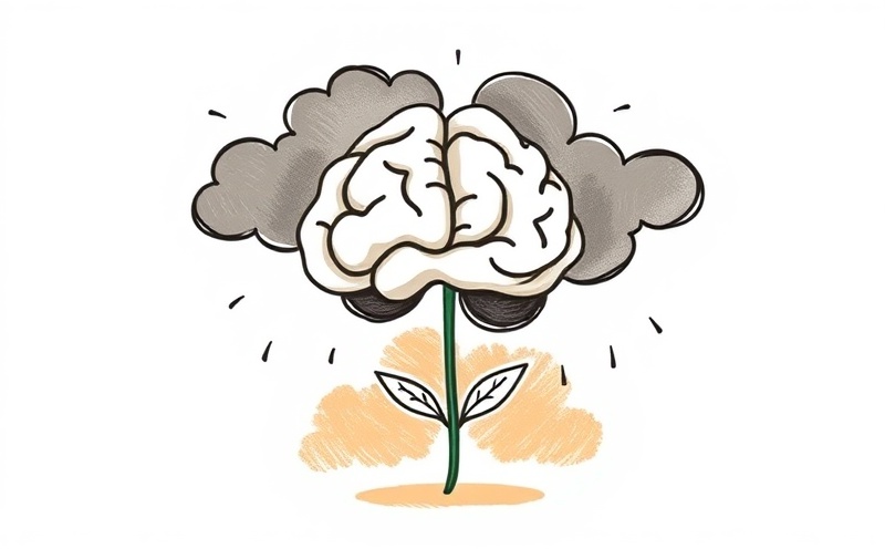 Visual metaphor showing causes of study sleepiness as dark clouds affecting the mind